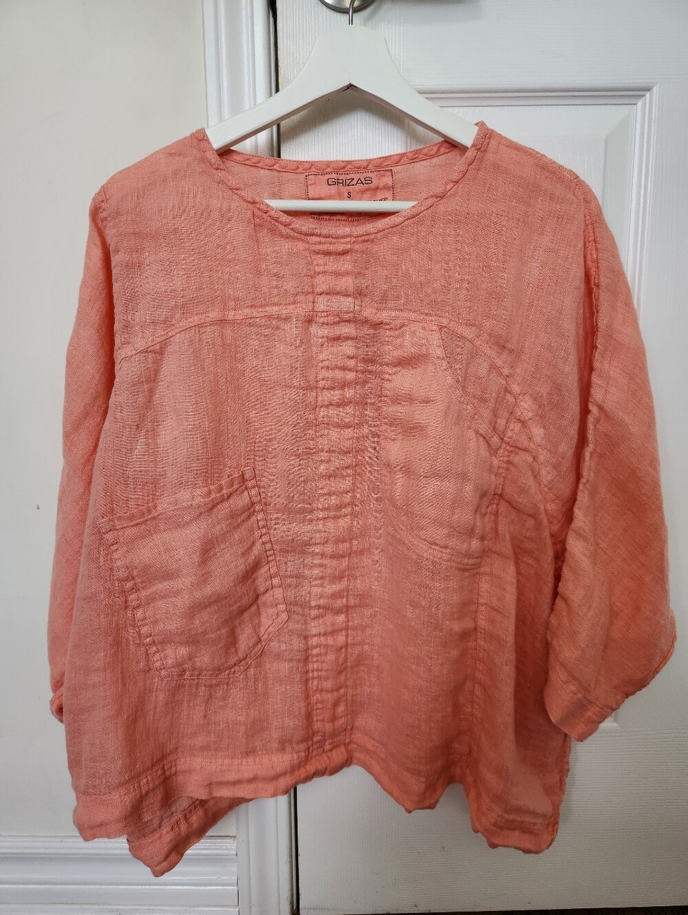 Grizas Peach Linen-Blend Relaxed Pocket Tunic Small